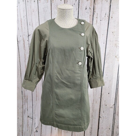 CLD Women's Size 10 Something Navy Army Green Arielle Pearl Button Dress Aline - Picture 2 of 15